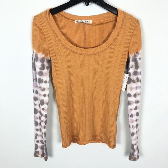 Free People Big Sur Amber Combo Long Sleeve Tie Dye Thermal T-Shirt Womens Small - Picture 1 of 6